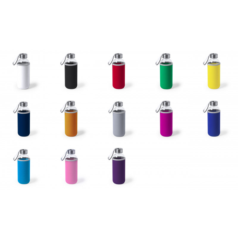 Bidone di Vetro con Custodia in Neoprene da 420ml: Il dettaglio ecologico, colorato e pratico per i tuoi eventi