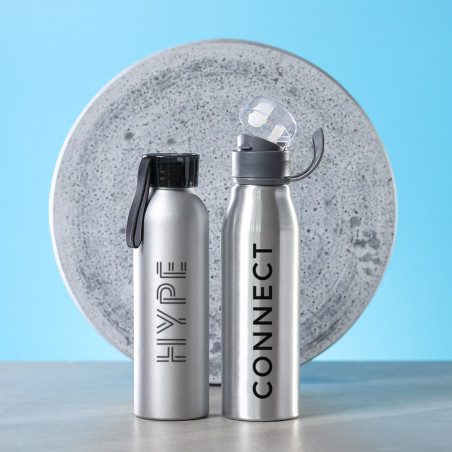 Bidone in alluminio da 650 ml con tappo di sicurezza e nastro di trasporto