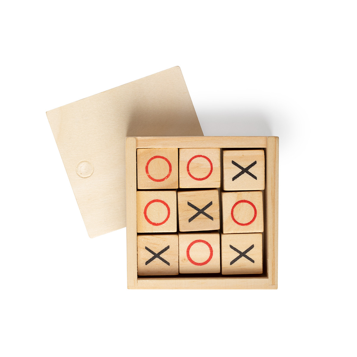 Gioco del tris in scatola di legno