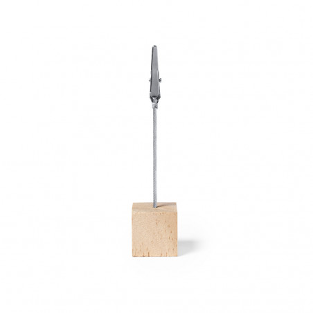 Supporto con clip e base cubica in legno per dettaglio