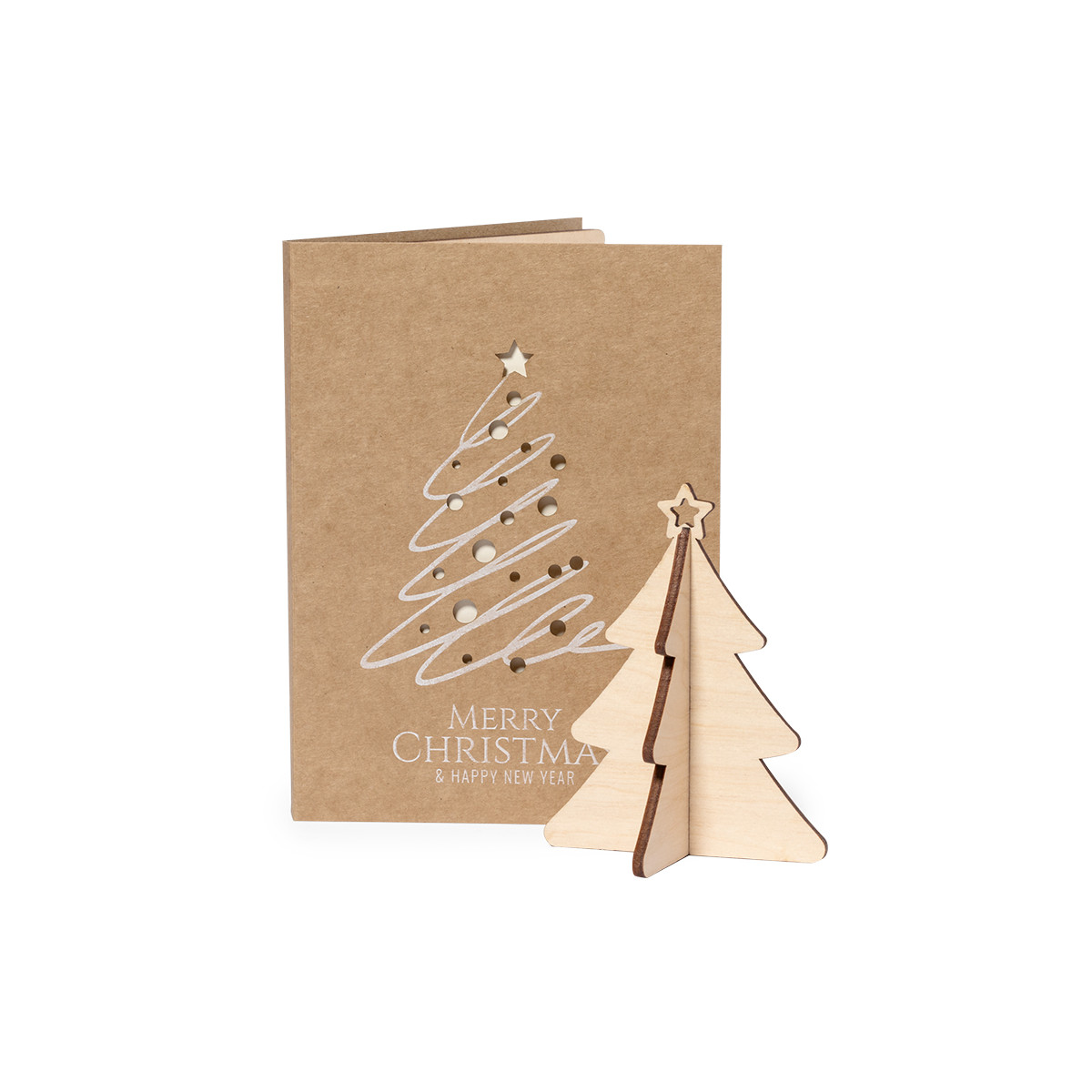 Cartolina natalizia con lavoretto a forma di albero di Natale