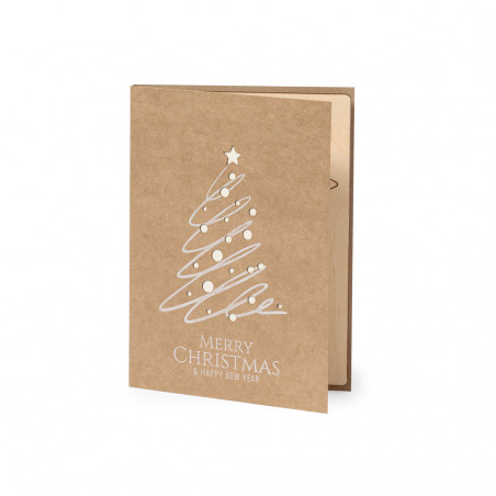 Cartolina natalizia con lavoretto a forma di albero di Natale