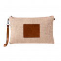 Necessaire in juta con dettagli in ecopelle e manico