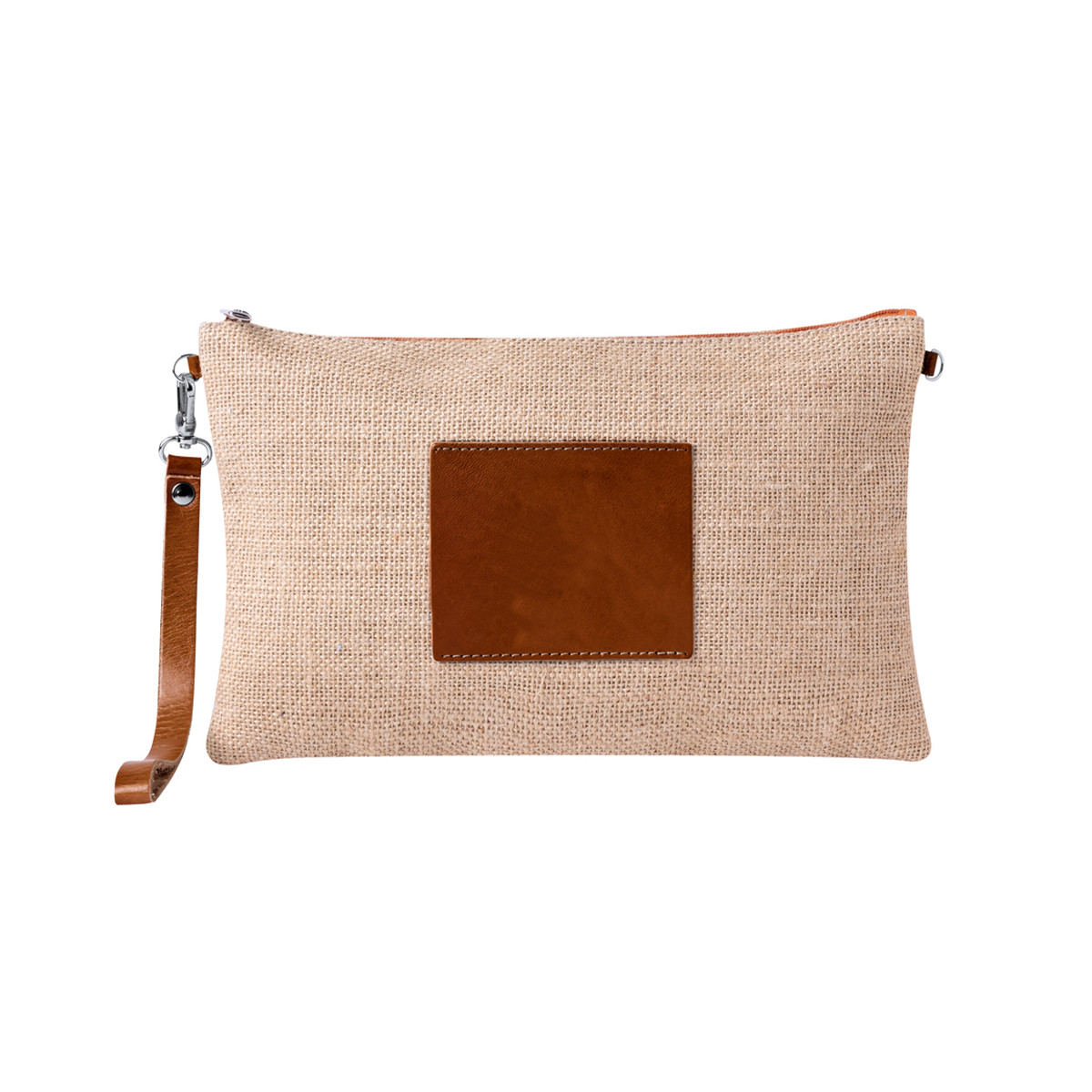 Necessaire in juta con dettagli in ecopelle e manico