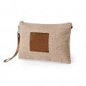 Necessaire in juta con dettagli in ecopelle e manico