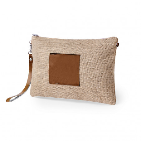Necessaire in juta con dettagli in ecopelle e manico