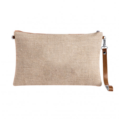 Necessaire in juta con dettagli in ecopelle e manico