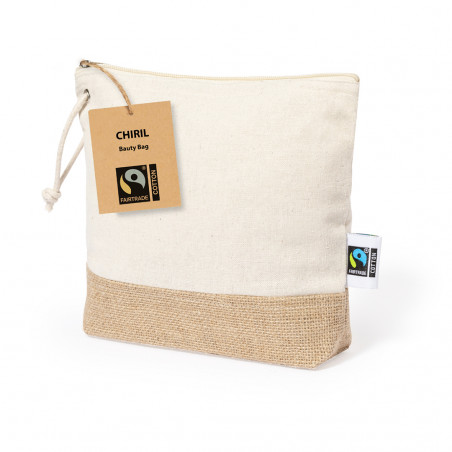 Necessaire in cotone 100% e base in juta fairtrade con cordoncino da portare
