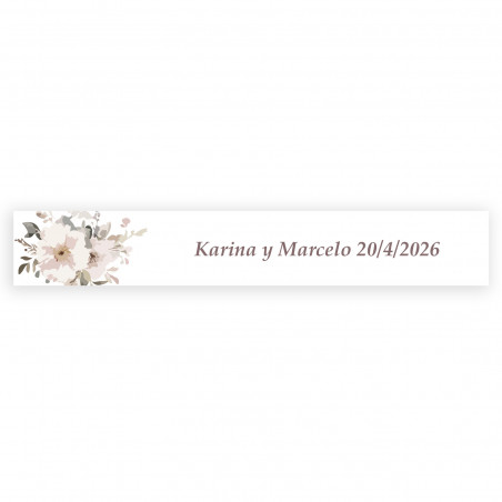 Adesivo personalizzato rettangolare 5x1 sfondo bianco fiori pastello per matrimoni