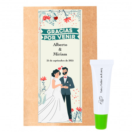 Brillante per labbra personalizzato in busta kraft con adesivo per matrimoni verticale personalizzabile