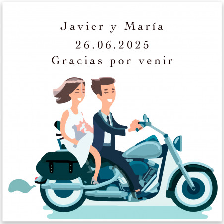 Carta 8x8cm design sposi su moto per dettagli
