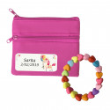 Bracciale infantile e portafoglio fucsia personalizzato con adesivo di unicorno per dettagli