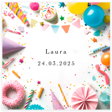 Adesivo quadrato 5x5cm compleanno personalizzabile