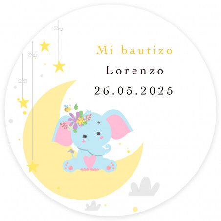 Adesivo rotondo personalizzabile 5cm design elefante