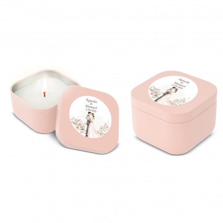 Candelina profumata in scatola rosa personalizzata per dettagli di matrimoni