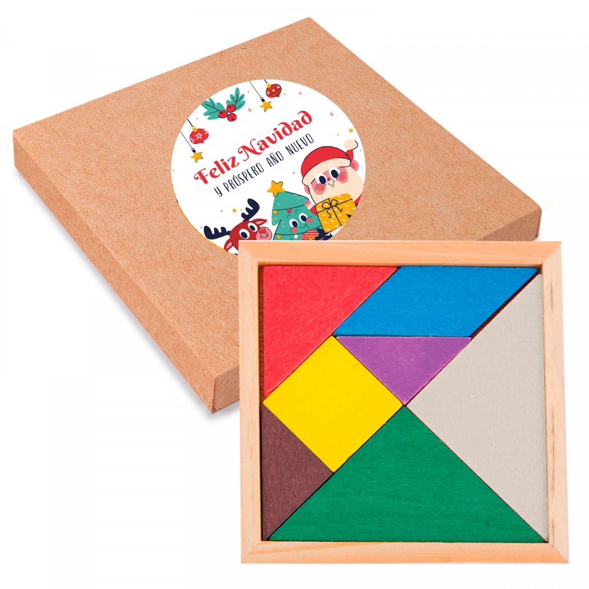 Puzzle di legno in scatola con adesivo natalizio personalizzabile per dettagli
