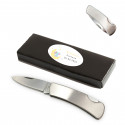 Coltello in acciaio inossidabile con scatola di cartone e adesivo per battesimo
