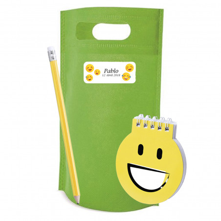 Libretto di emoji con matita presentato in borsa e adesivo personalizzato