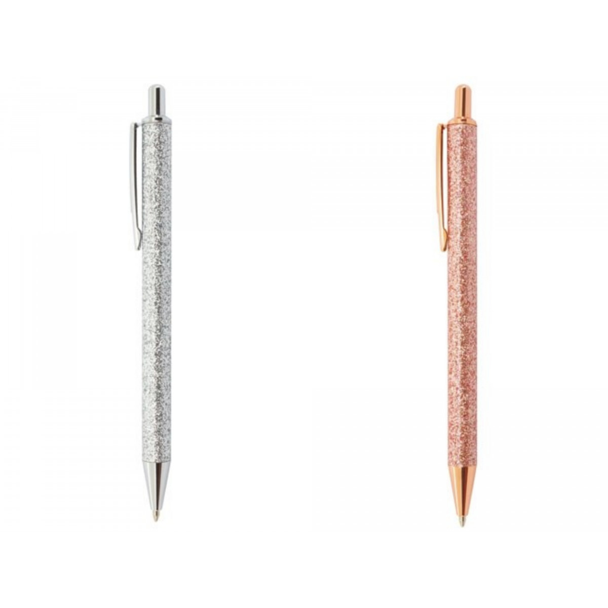 Penna in Metallo con Finitura Glitter Incapsulata: Colori Argento e Oro Rosa
