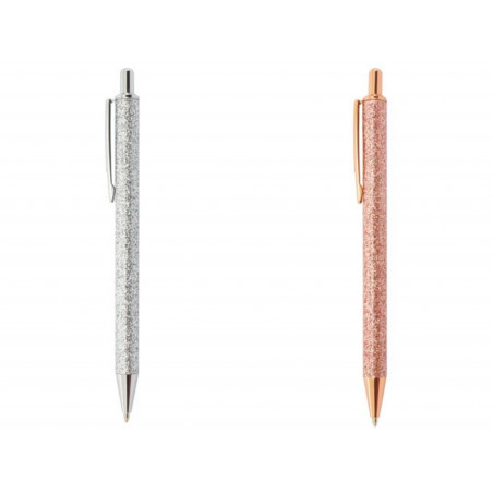 Penna in Metallo con Finitura Glitter Incapsulata: Colori Argento e Oro Rosa