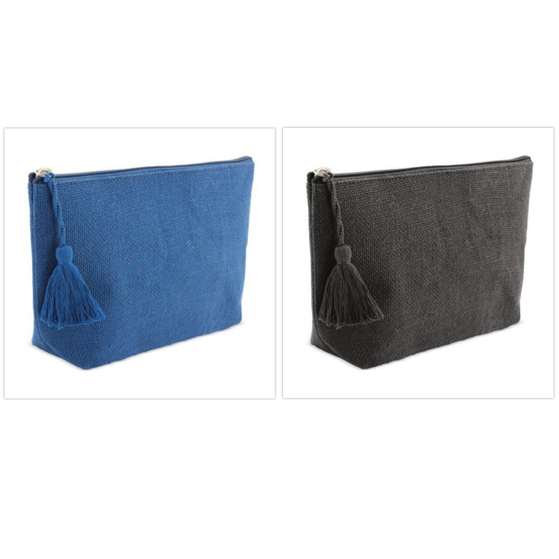 Necessaire in juta laminata con frangia
