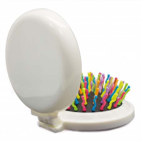 Spazzola con specchio tascabile multicolore con adesivo floreale personalizzato