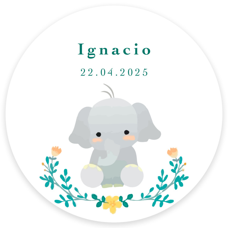 Adesivo rotondo da 5 cm design elefante