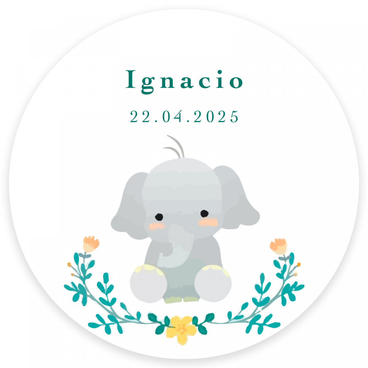 Adesivo rotondo 3cm design tenero elefante