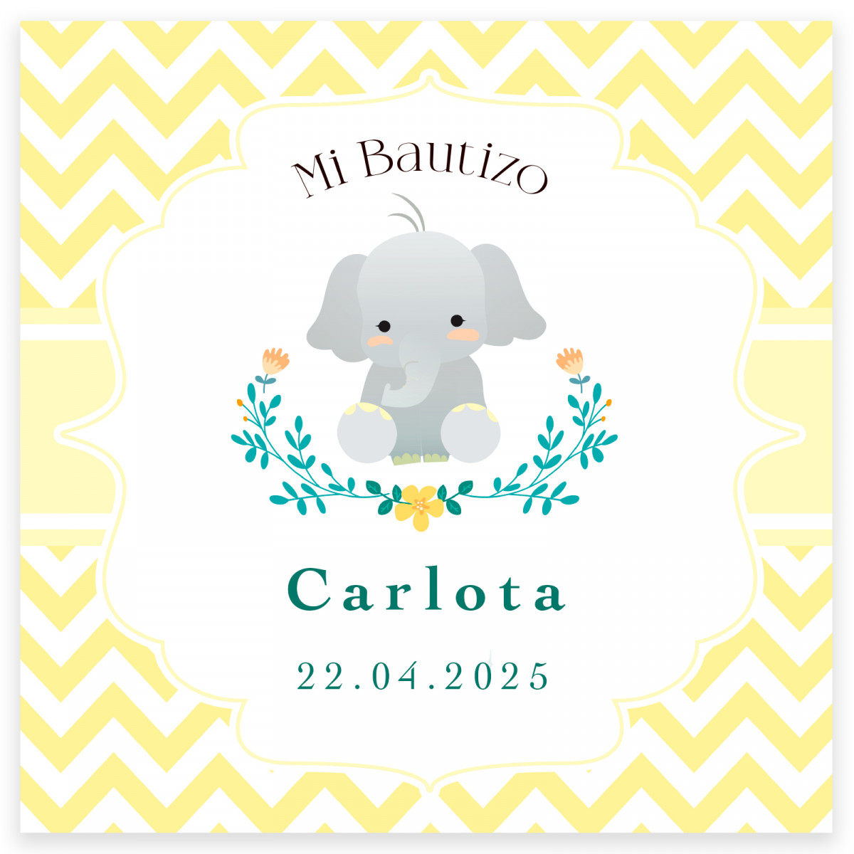 Carta 8x8cm design elefante personalizzabile per battesimi