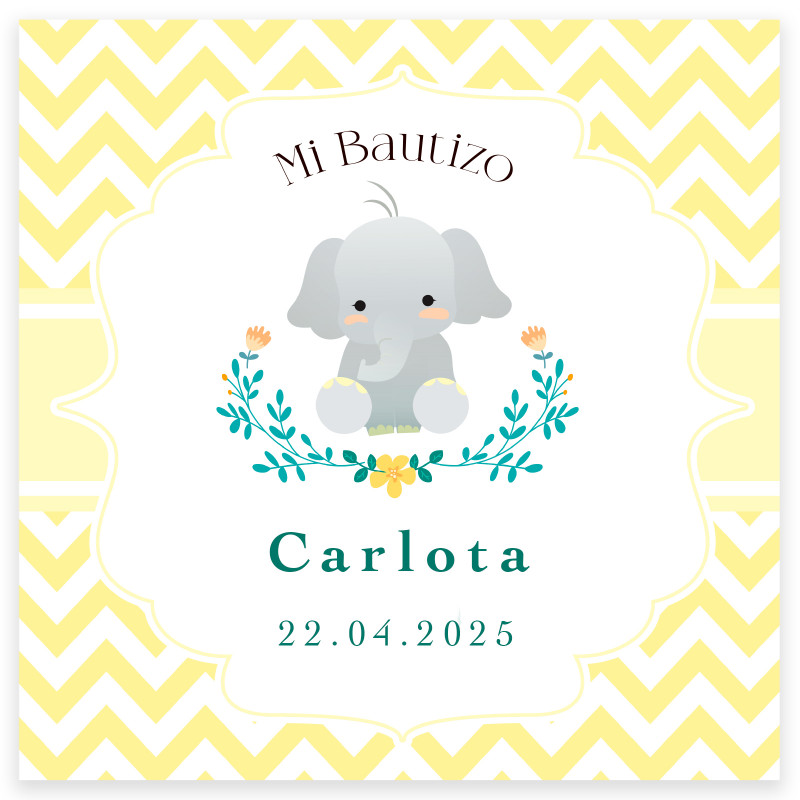 Carta 8x8cm design elefante personalizzabile per battesimi