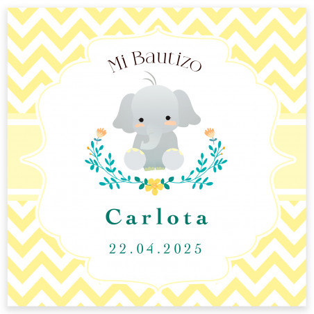 Carta 8x8cm design elefante personalizzabile per battesimi