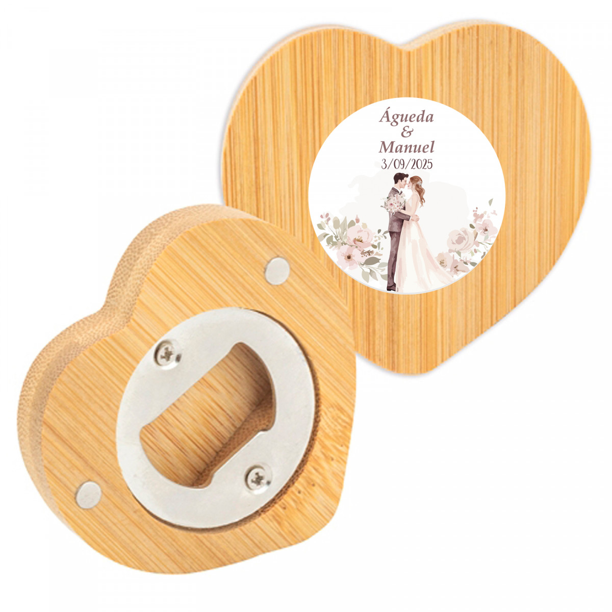 Apri bottiglie con magnete personalizzato con adesivo romantico per sposi da regalare
