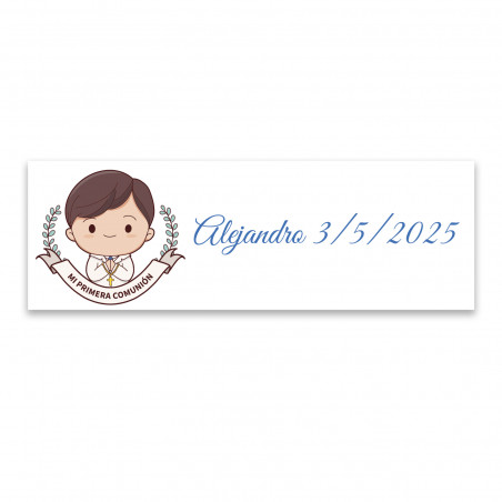 Adesivo di comunione personalizzato 6x2cm per bambino