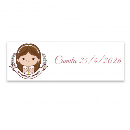 Adesivo di comunione 6x2cm personalizzato per bambina