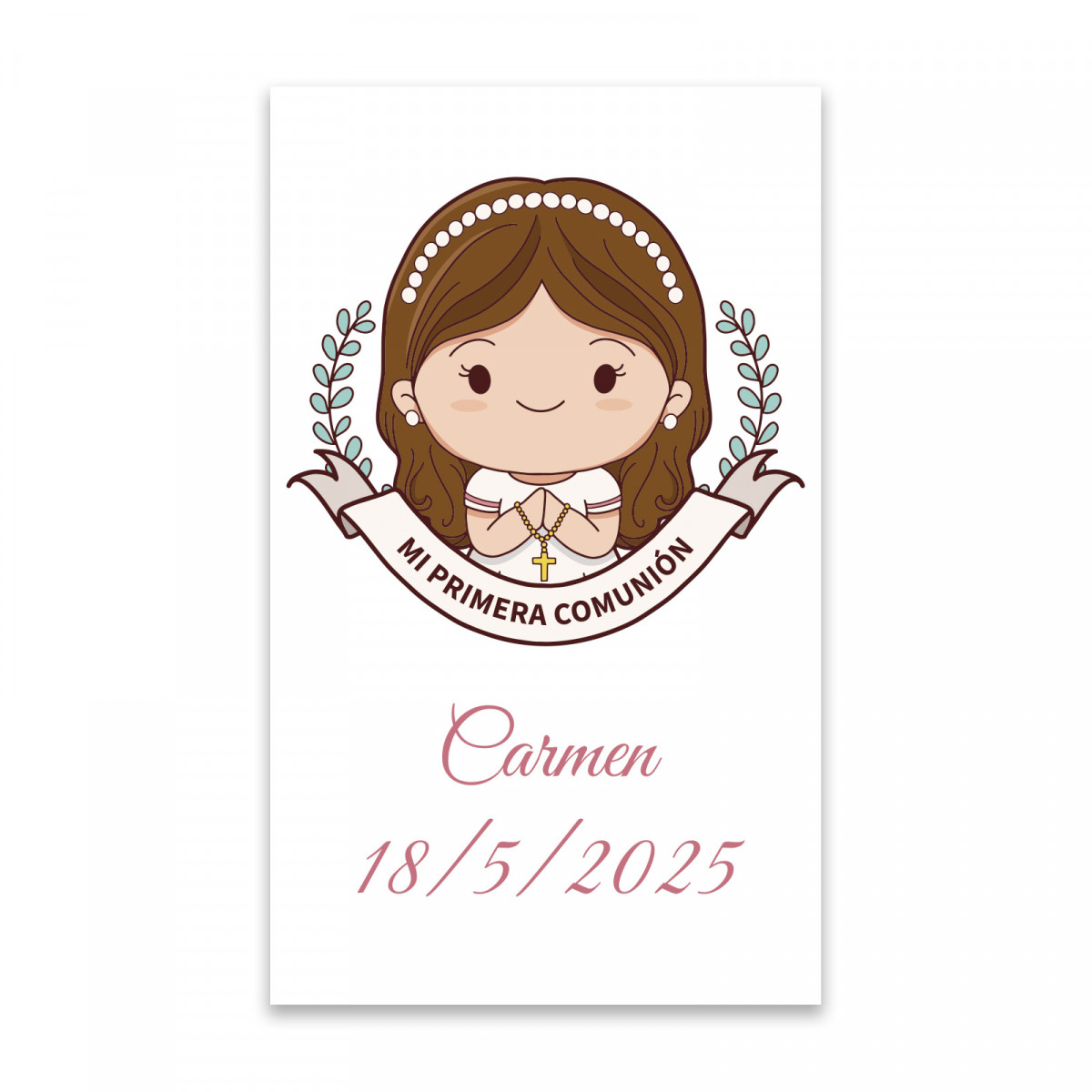Adesivo di comunione personalizzato 3x5cm per bambina