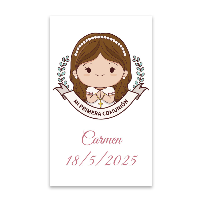 Adesivo di comunione personalizzato 3x5cm per bambina