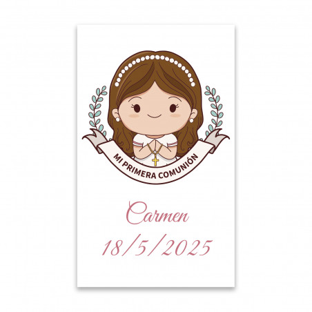 Adesivo di comunione personalizzato 3x5cm per bambina