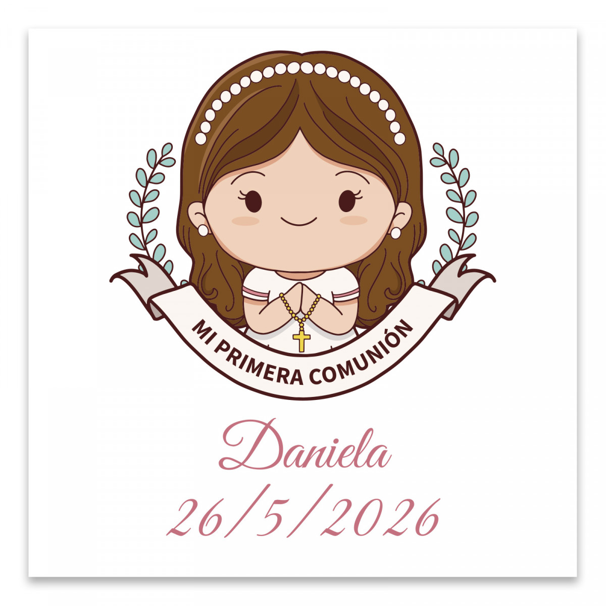 Cartolina di comunione personalizzata 8x8cm per ragazza