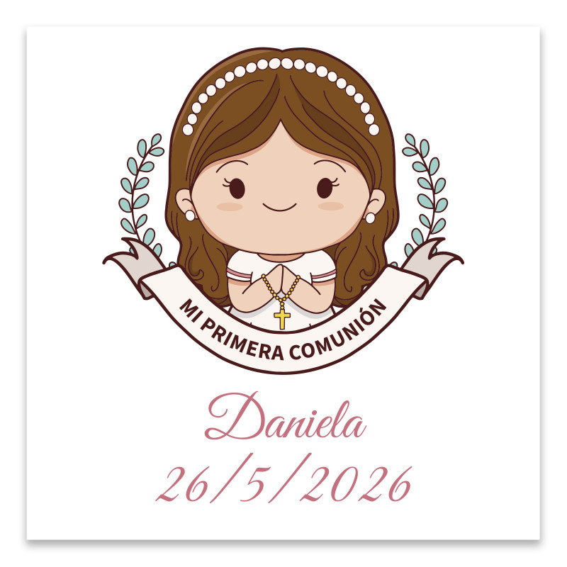 Cartolina di comunione personalizzata 8x8cm per ragazza
