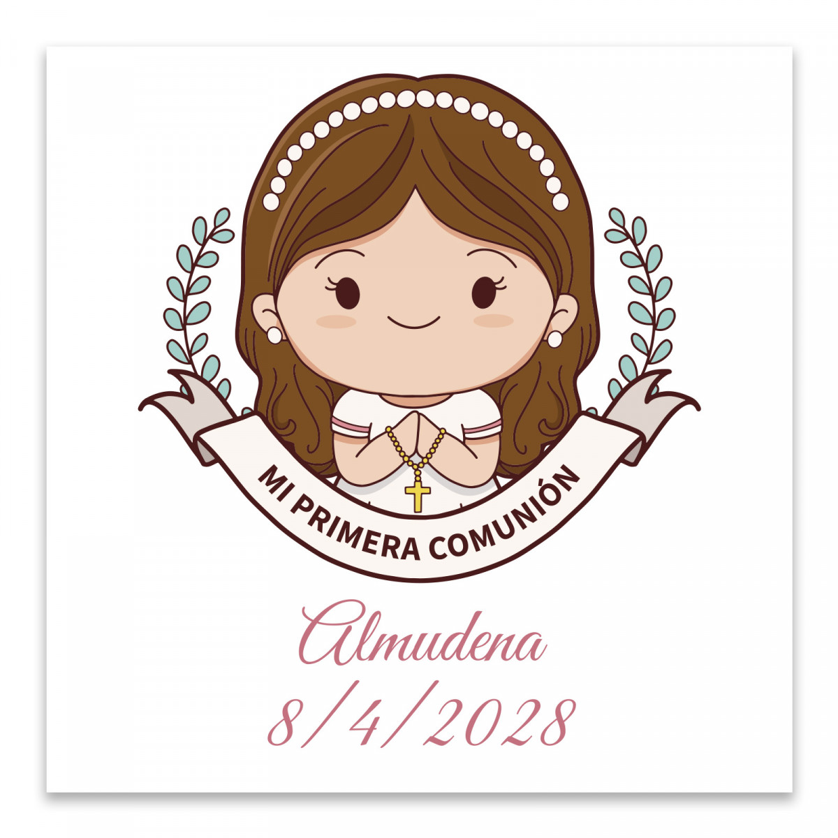 Adesivo di comunione 5x5cm personalizzato per bambina