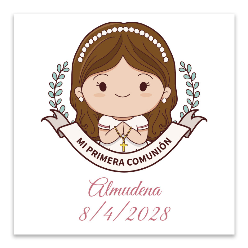 Adesivo di comunione 5x5cm personalizzato per bambina