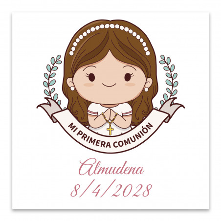 Adesivo di comunione 5x5cm personalizzato per bambina
