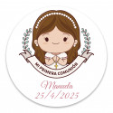Adesivo di comunione personalizzato da 5 cm per bambina