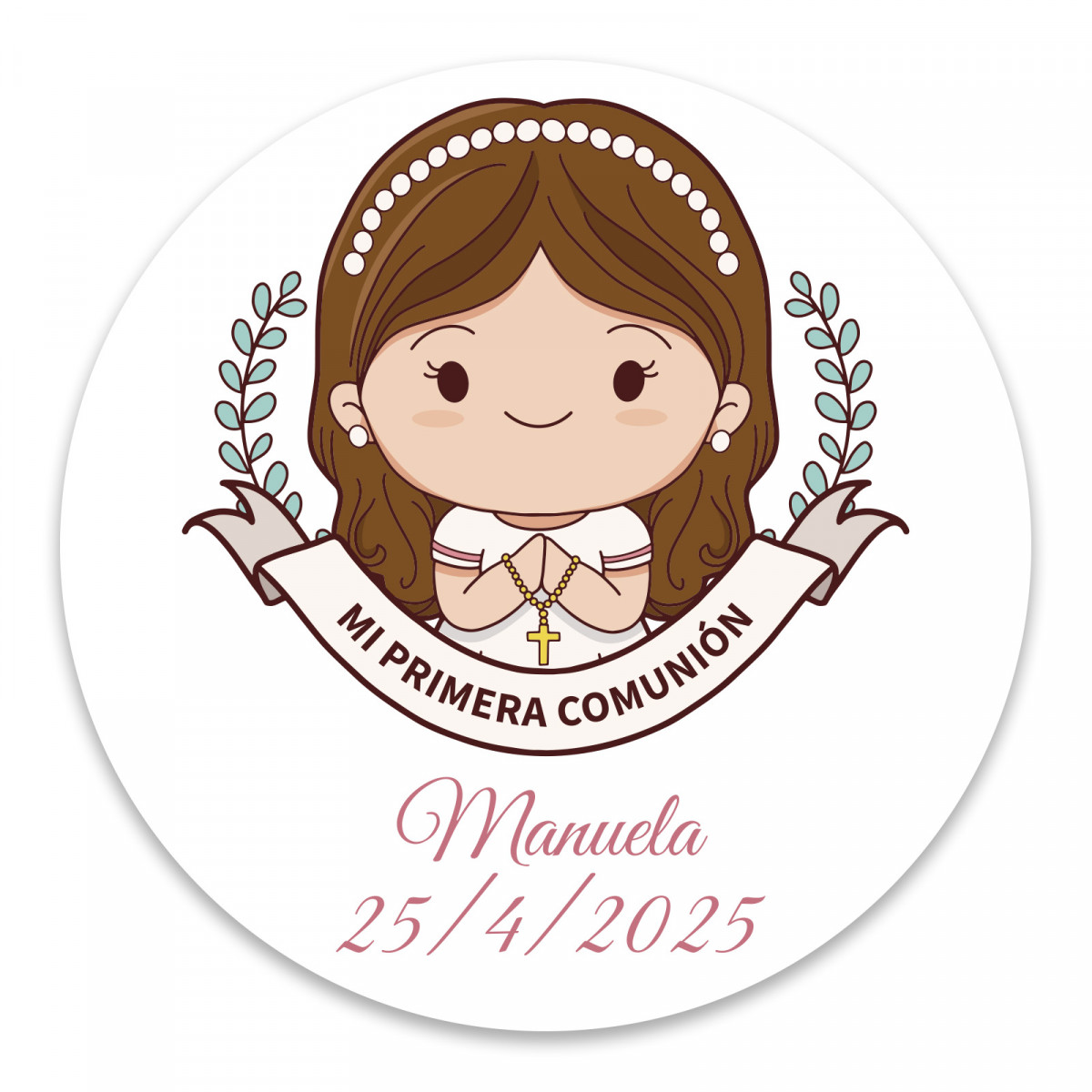 Adesivo di comunione personalizzato da 5 cm per bambina