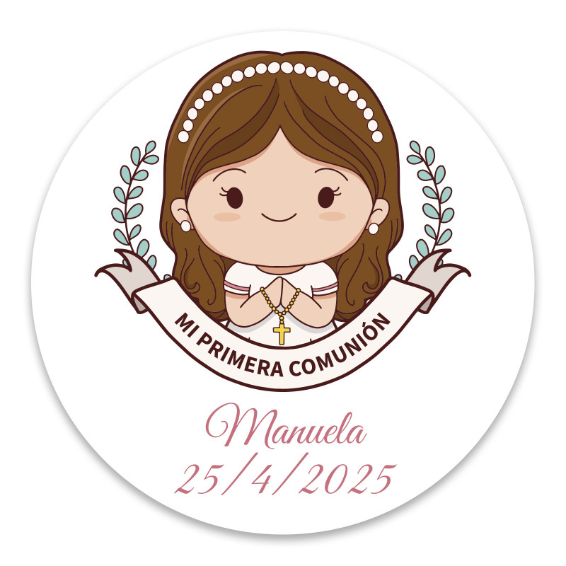Adesivo di comunione personalizzato da 5 cm per bambina