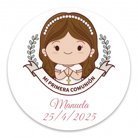 Adesivo di comunione personalizzato da 5 cm per bambina