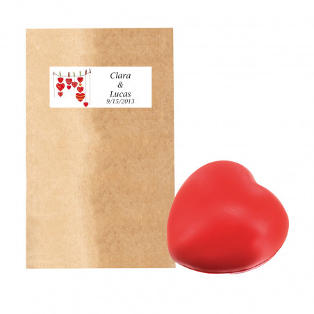 Cuore antistress rosso in busta di kraft con adesivo personalizzato
