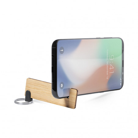 Portachiavi in bambù con supporto per cellulare in scatola di cartone e adesivi con frasi di ringraziamento