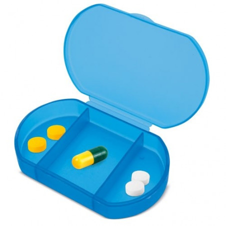 Pastillero blu trizone personalizzato con adesivo di bambino per comunione