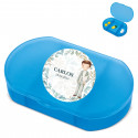 Pastillero blu trizone personalizzato con adesivo di bambino per comunione